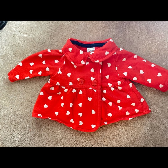 Adorable NB Red with White Hearts Pea Coat - Picture 2 of 3